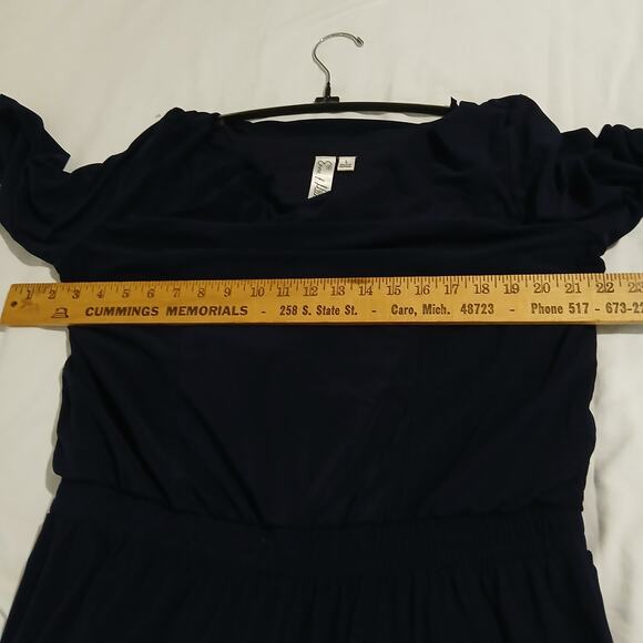 Emma & Michele Large NAVY ROMPER Poly/spandex blend half-sleeve draped neckline - Picture 13 of 16